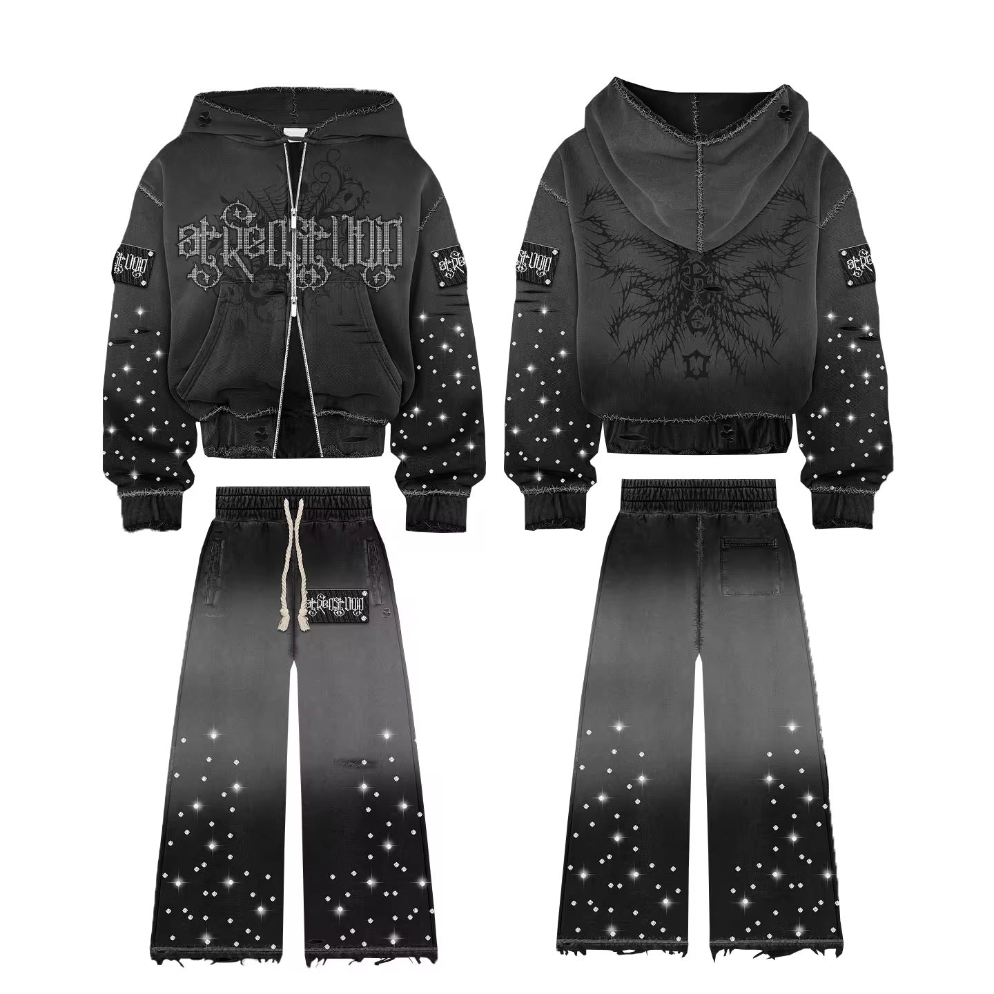 Rhinestone Hoodie Cropped Sweatsuit Set