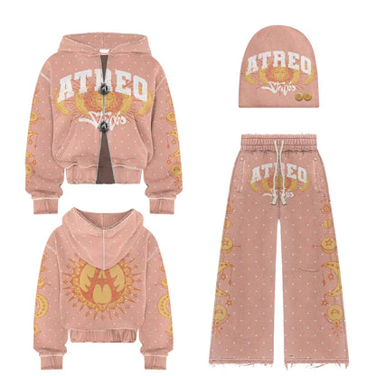 Rhinestone Hoodie Cropped Sweatsuit Set