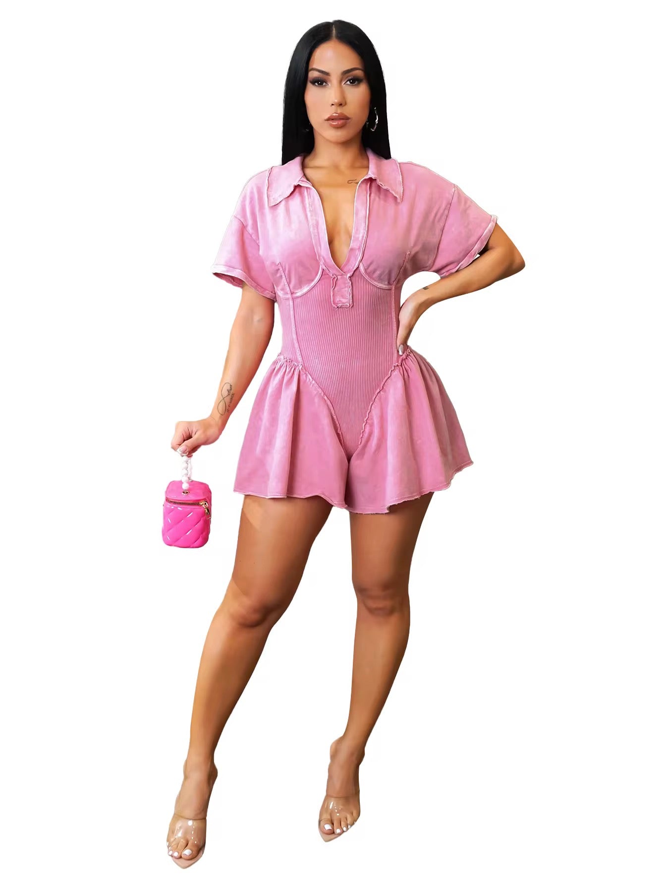 Short Romper V Neck Dress